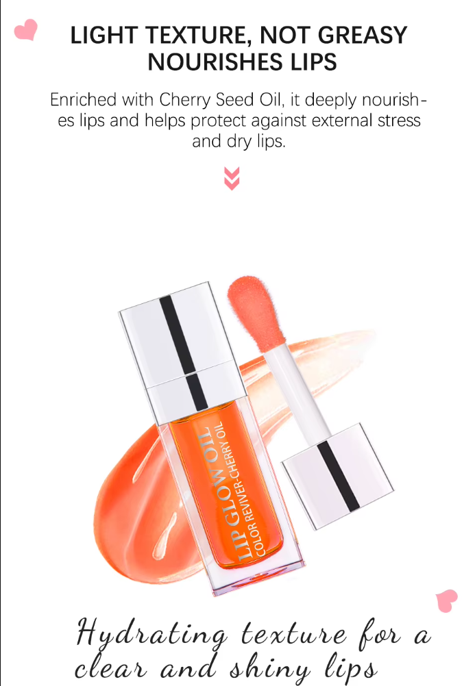 Hydrating Lip Oil Gloss – Moisturizing, Plumping & Tinted Lip Balm with Cherry Oil (6ml