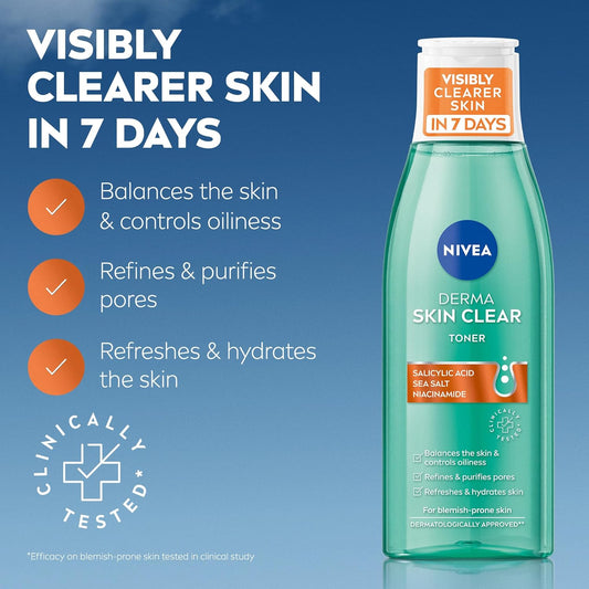 Derma Skin Clear Toner (200Ml), Cleansing and Hydrating, Salicylic Acid Toner Enriched with Niacinamide to Rebalance the Skin and Remove Impurities