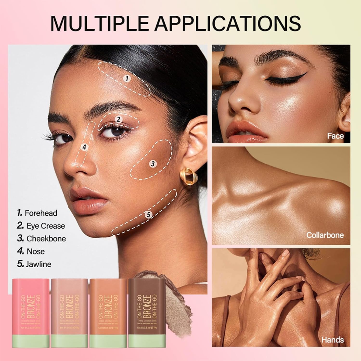 Highlighter Makeup Stick - Waterproof Glitter Cream Highlighter - Bronzer Contour Face Makeup - Long-Lasting 3-In-1 Multi Uses for Face Body Eyeshadow (2#Soft Glow)