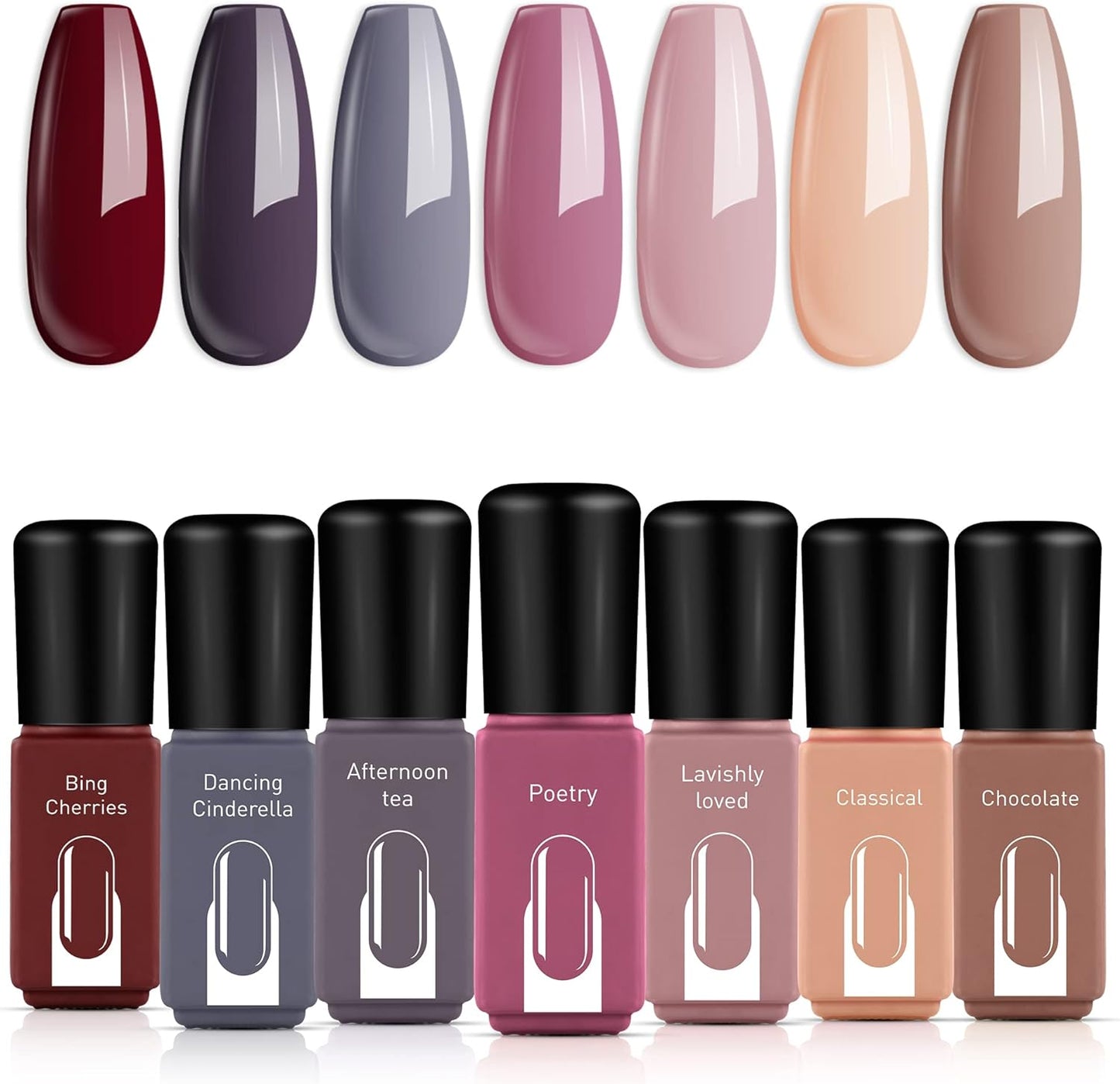 Gel Nail Polish Set, 7 Colors Nude Pink Brown Gray Set Soak off All Seasons Art Salon Mother'S Day Gifts Manicure
