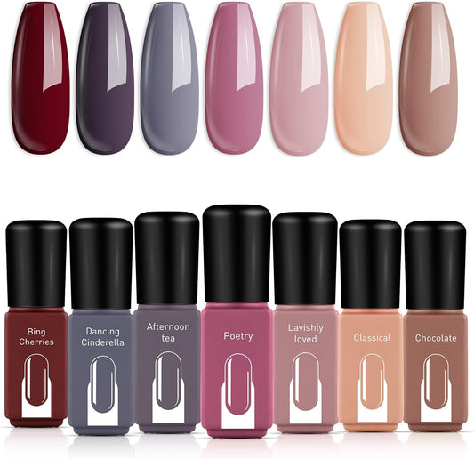 Gel Nail Polish Set, 7 Colors Nude Pink Brown Gray Set Soak off All Seasons Art Salon Mother'S Day Gifts Manicure