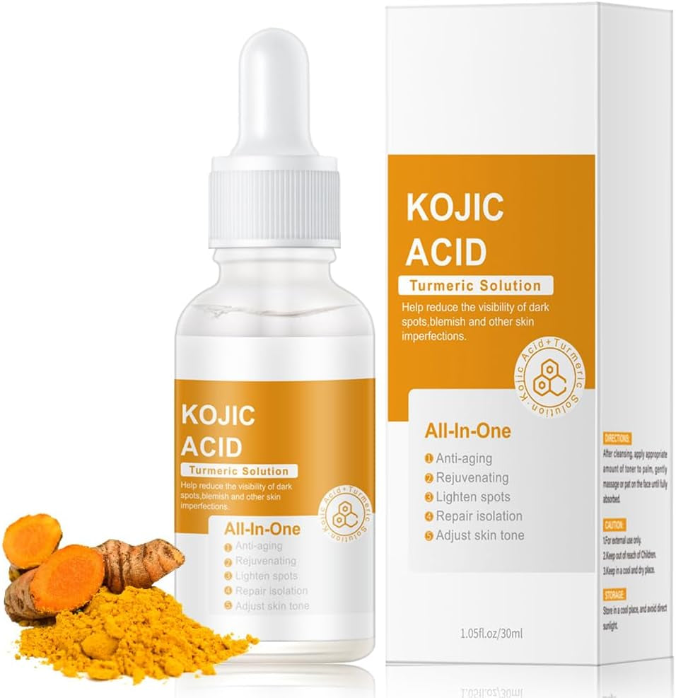 Kojic Acid Turmeric Oil Serum Face, Turmeric Oil Face Serum Enriched with Turmeric, Aloe Vera, Seaweed and Goji Berry Extracts to Illuminate Skin Tone, Anti-Aging, Skincare for Man & Women