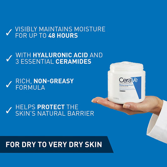 Moisturising Face and Body Cream with Hyaluronic Acid and 3 Essential Ceramides for Dry to Very Dry Skin 454G​