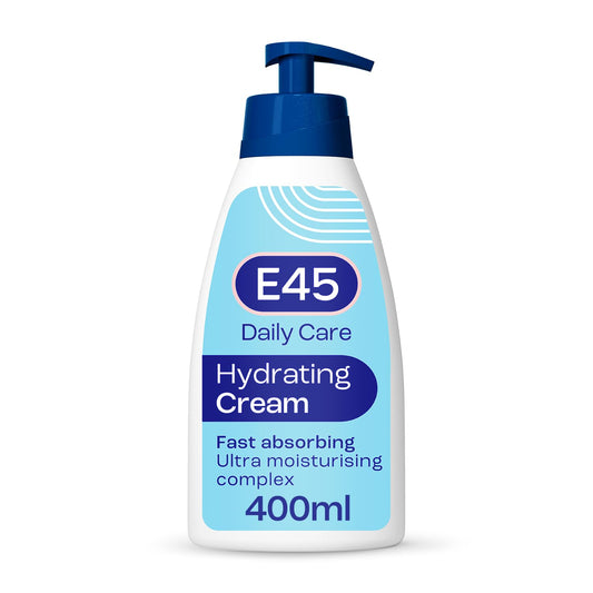 E45 Daily Hydrating Cream 400 Ml for All Skin Types – Long Lasting Moisturisation - Non-Greasy Moisturiser and Fast Absorption - Perfume-Free Body Face Hand Cream - Dermatologically Tested