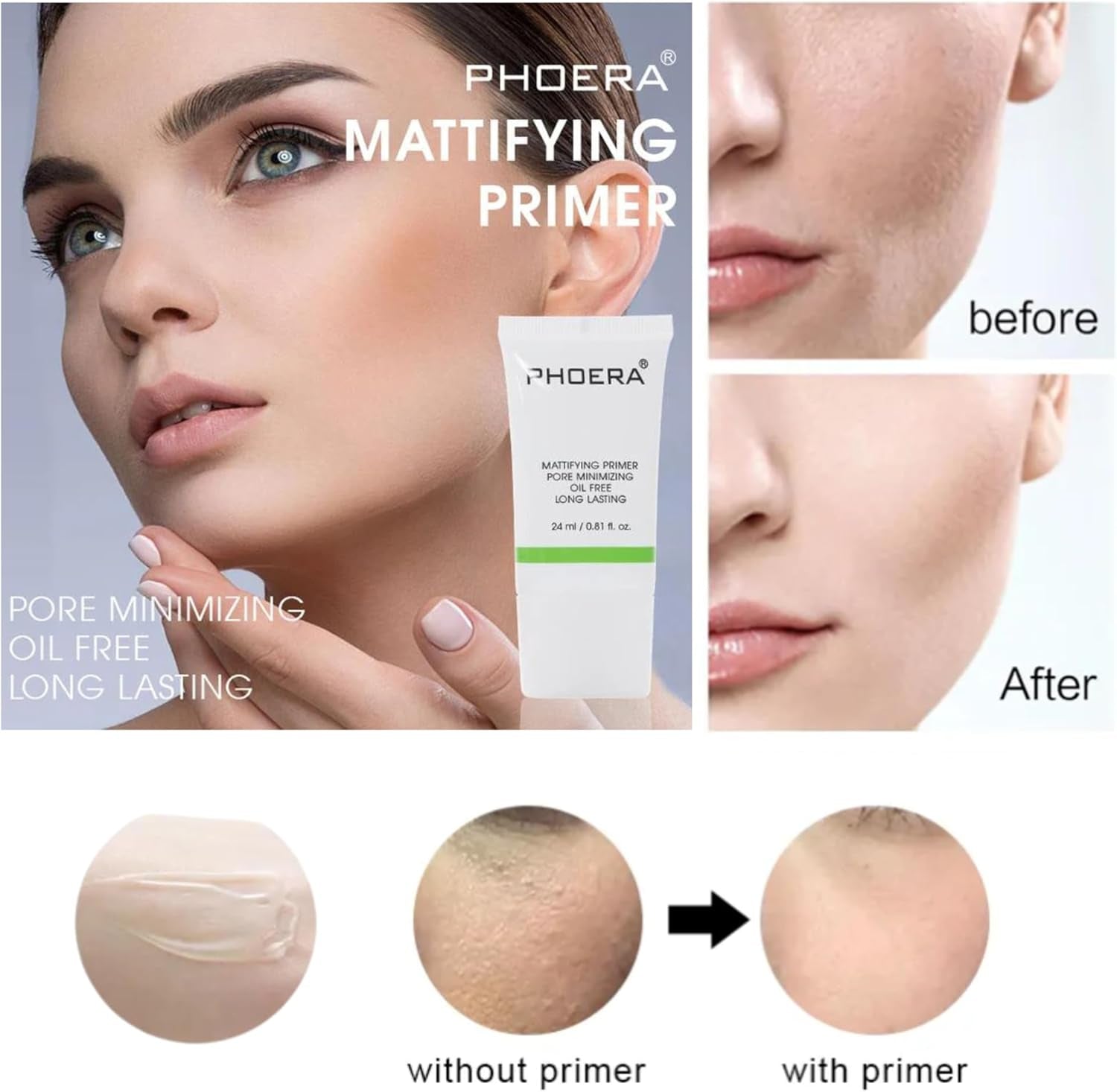 4 Piece Full Coverage Foundation Makeup Set - Pore Minimising Primer, Full Coverage Foundation, Matte Finish Setting Spray and Blending Make-Up Sponge (105 - Sand, 30Ml)