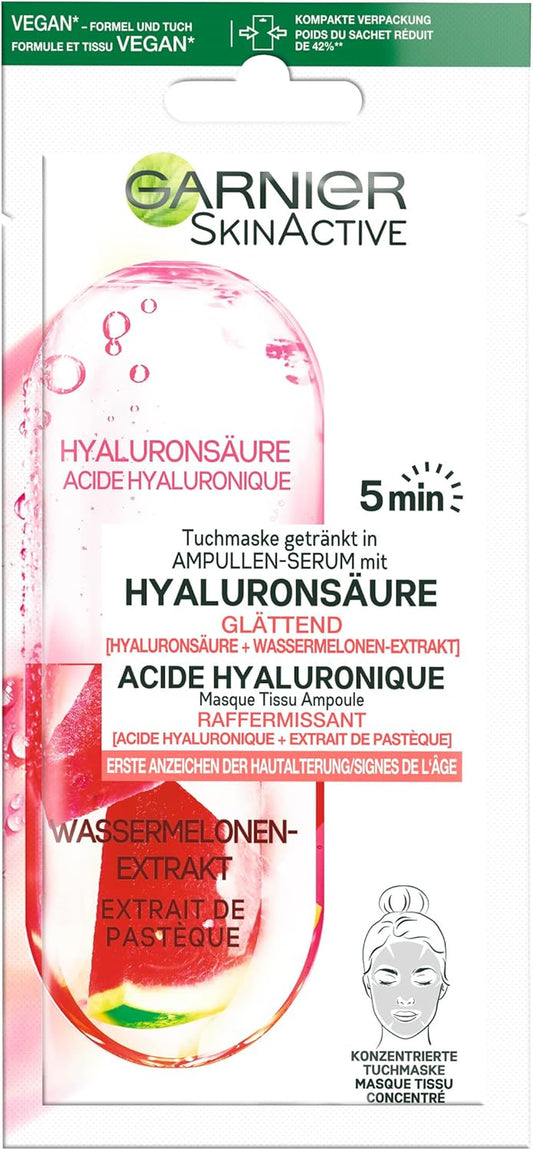 Cloth Mask, Face Mask for First Signs of Skin Ageing, Smoothing, Drinked in Ampoule Serum, Vegan Formula with Hyaluronic Acid and Watermelon Extract, 15 G