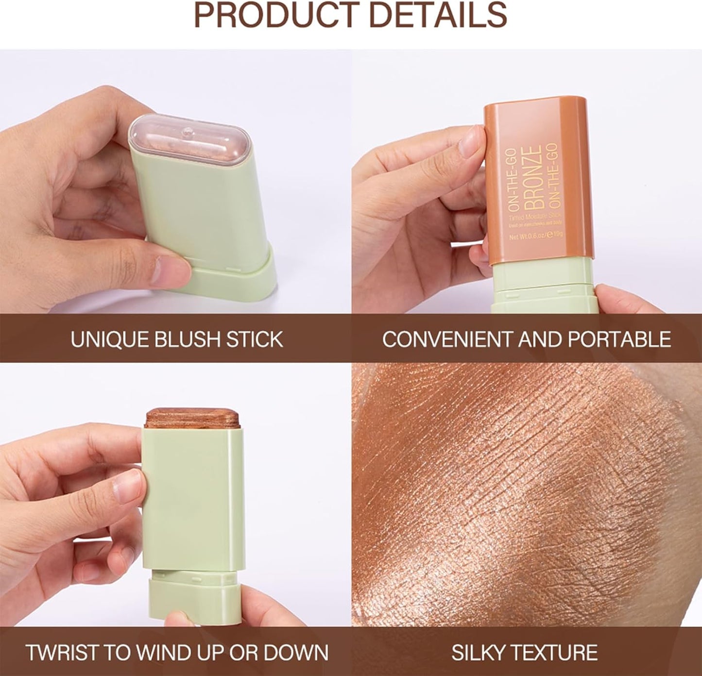 Highlighter Makeup Stick - Waterproof Glitter Cream Highlighter - Bronzer Contour Face Makeup - Long-Lasting 3-In-1 Multi Uses for Face Body Eyeshadow (2#Soft Glow)
