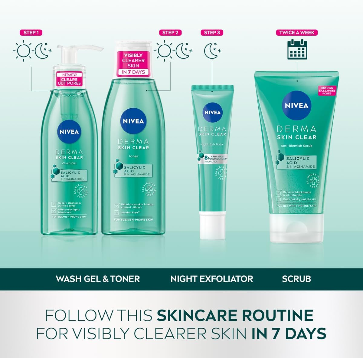 NIVEA Derma Skin Clear Scrub – Exfoliating Face Scrub with Salicylic Acid &amp; Niacinamide (150ml x 2)