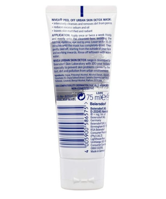 NIVEA Urban Skin Detox Peel-Off Mask with Green Tea & Black Rice Extract – 75ml | Deep Cleansing, Pore Refining