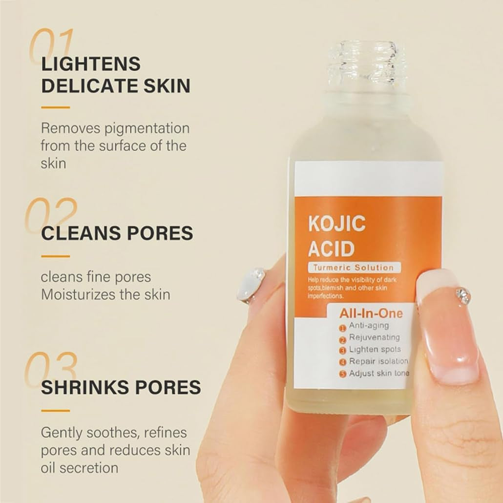 Kojic Acid Turmeric Oil Serum Face, Turmeric Oil Face Serum Enriched with Turmeric, Aloe Vera, Seaweed and Goji Berry Extracts to Illuminate Skin Tone, Anti-Aging, Skincare for Man & Women