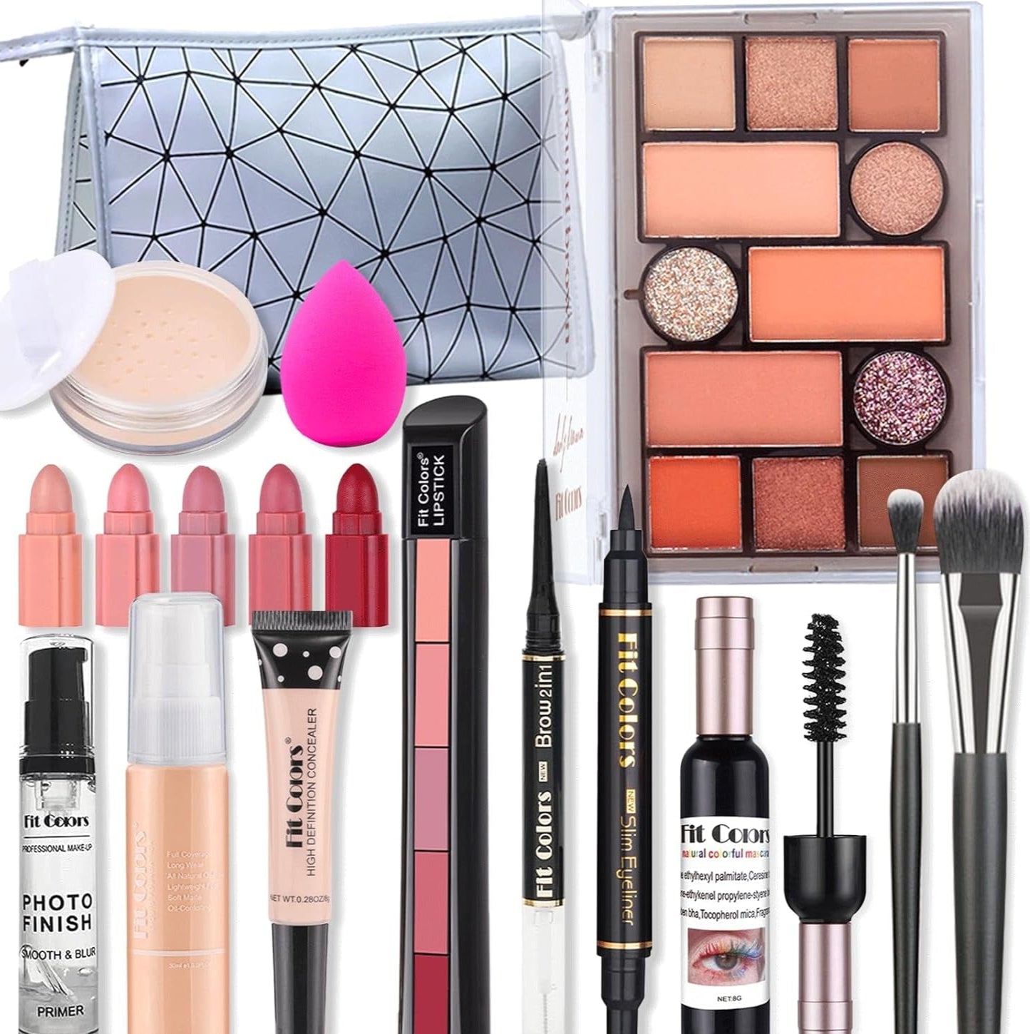 All in One Makeup Kit Full Kit Makeup Set & Portable Travel, Eyeshadow Palette Face Primer Foundation Make up Concealer Eyeliner Stamp Mascara 5Color Lipstick, Face Make-Up Gift Set
